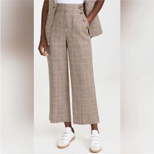 Veronica Beard Plaid Wide Leg Pants - Brown and White